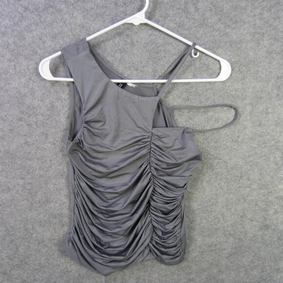 H&M Divided Tank Top Womens Small Gray Asymmetrical Ruched Stretch Y2K Clubwear - Picture 1 of 8